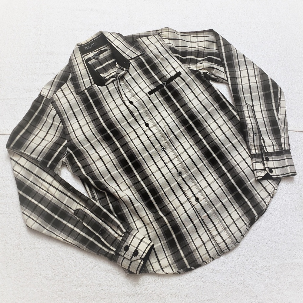 🐱CJ Black Plaid Long Sleeve Slim Fit Shirt